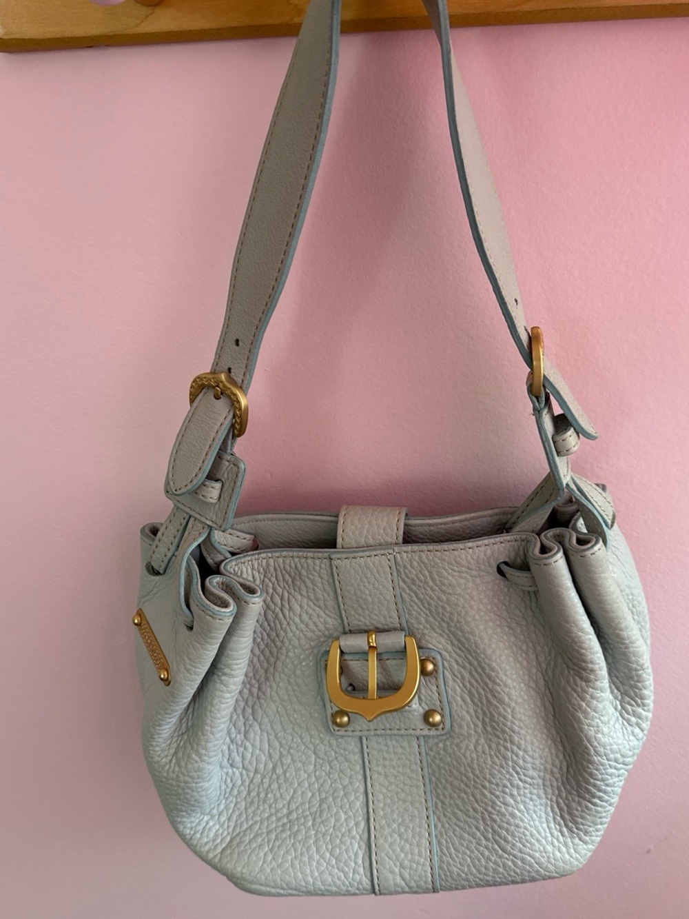 Dooney and Bourke Teal Leather Shoulder Bag with Gold Hardware
